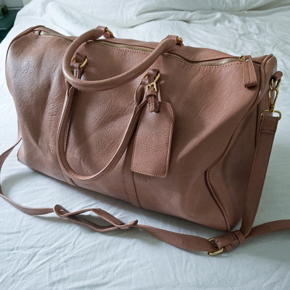 Sole/Society Blush Tan Faux Leather Weekender Travel Bag with Shoulder Strap